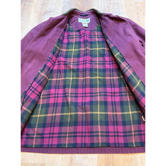 L.L. Bean Mens Burgundy Hunting Barn Coat Plaid Lining Button Front Corduroy Col - Picture 5 of 11